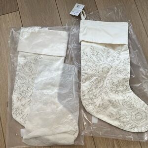 NEW Set of 2 Pottery Barn Embellished Beaded Velvet Stocking Snowflake